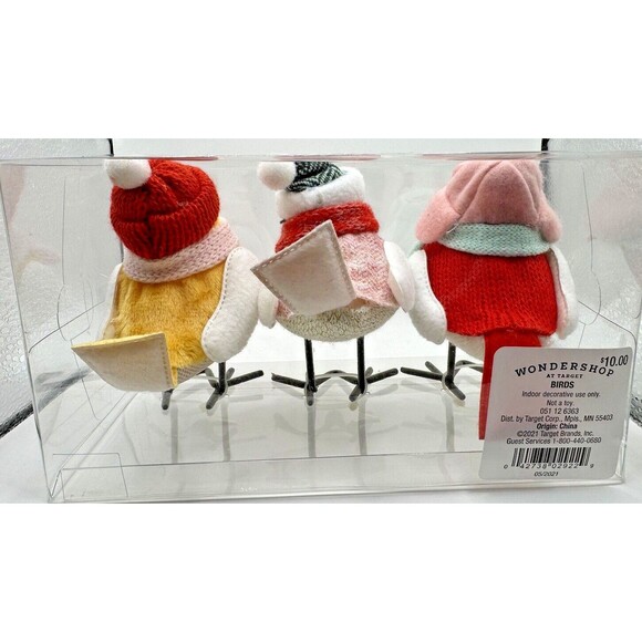 Wondershop Winter Birds Christmas Decorative Figurine Set Red/Pink, NEW - Picture 3 of 7